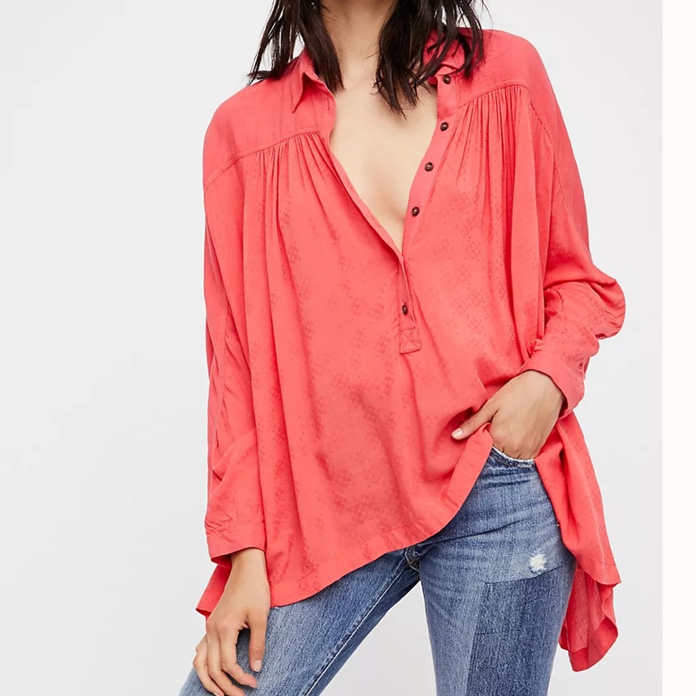 Free People Lovely Day Coral button down top small